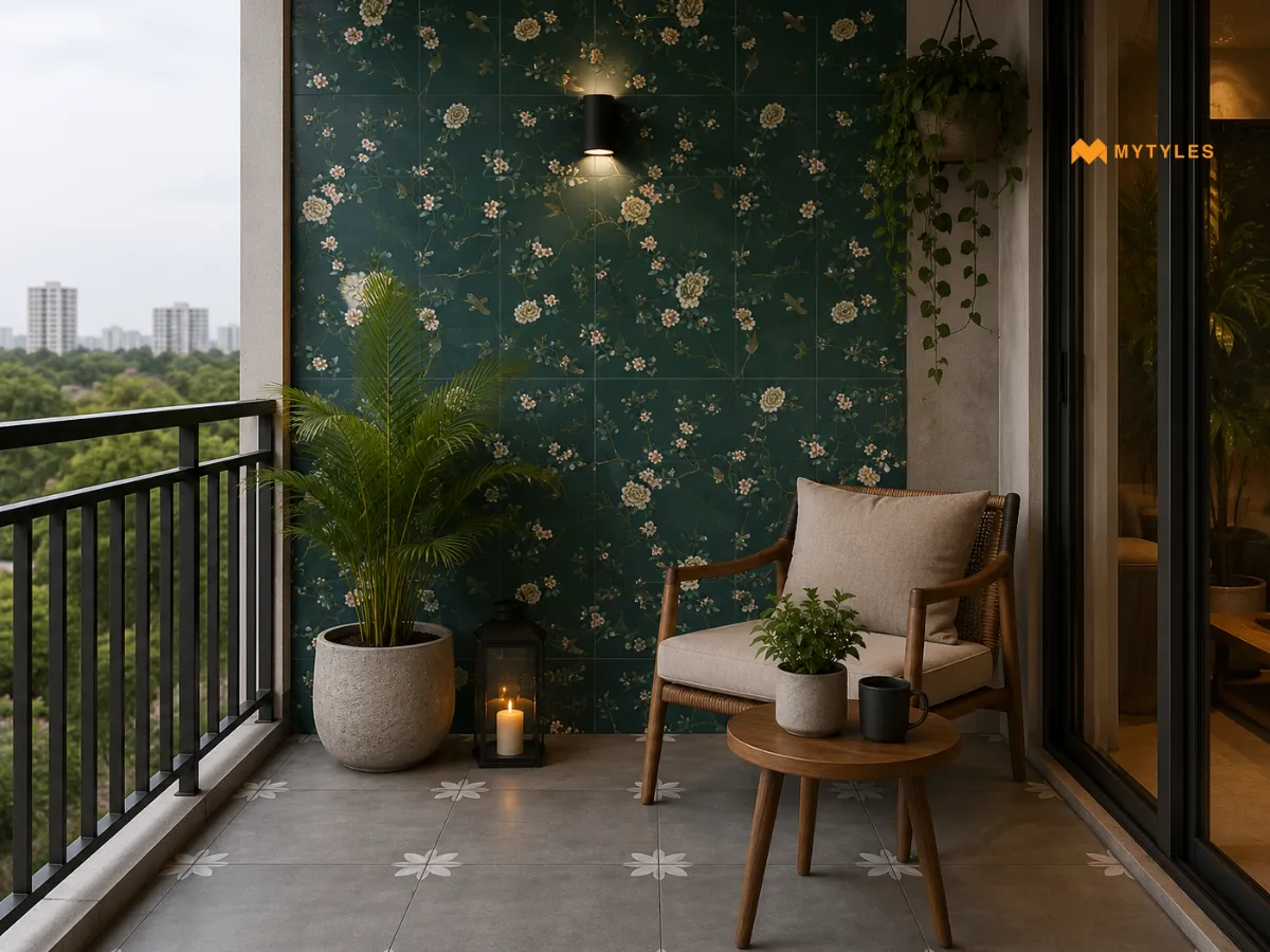 Green Floral Wall Tiles with Athangudi Floor Tiles